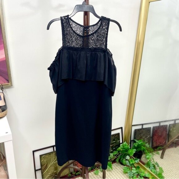 TRINA TURK Lauren Black Lace Cold Shoulder Sheath Mini Dress in Black 8 - Picture 5 of 12